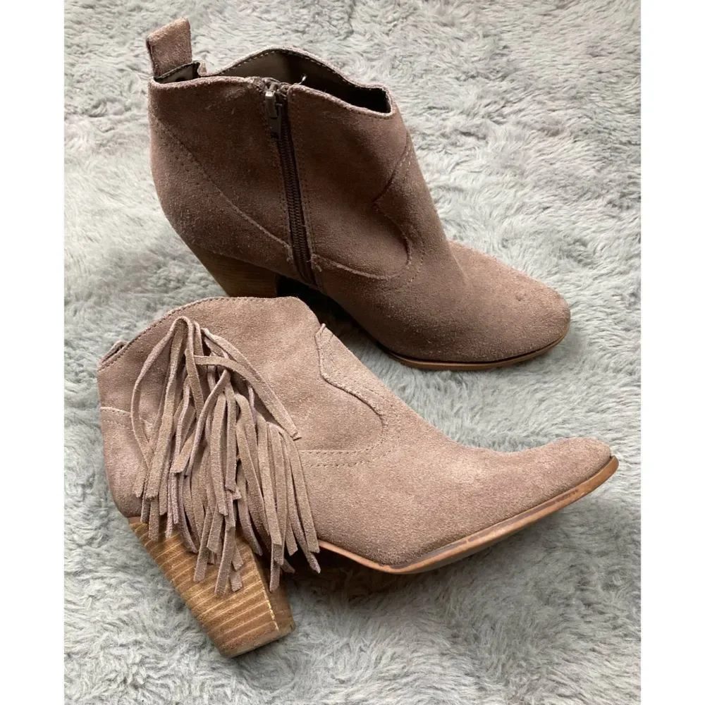 Steve Madden Taupe Suede Fringe Ankle Booties